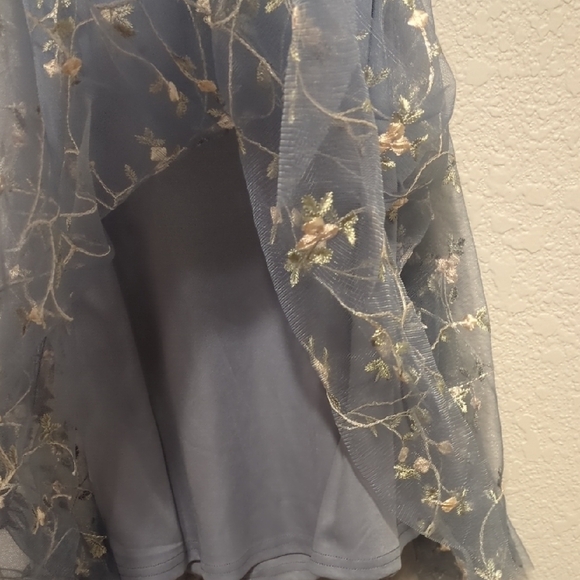 SHEIN blue floral embroidered mesh cross tie back sleeveless cami mini dress - Picture 10 of 13